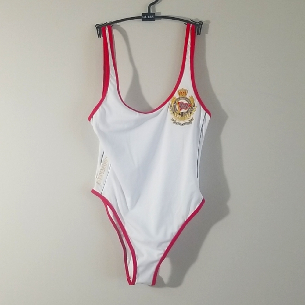 GUESS Medium White and Red One-Piece Swimsuit